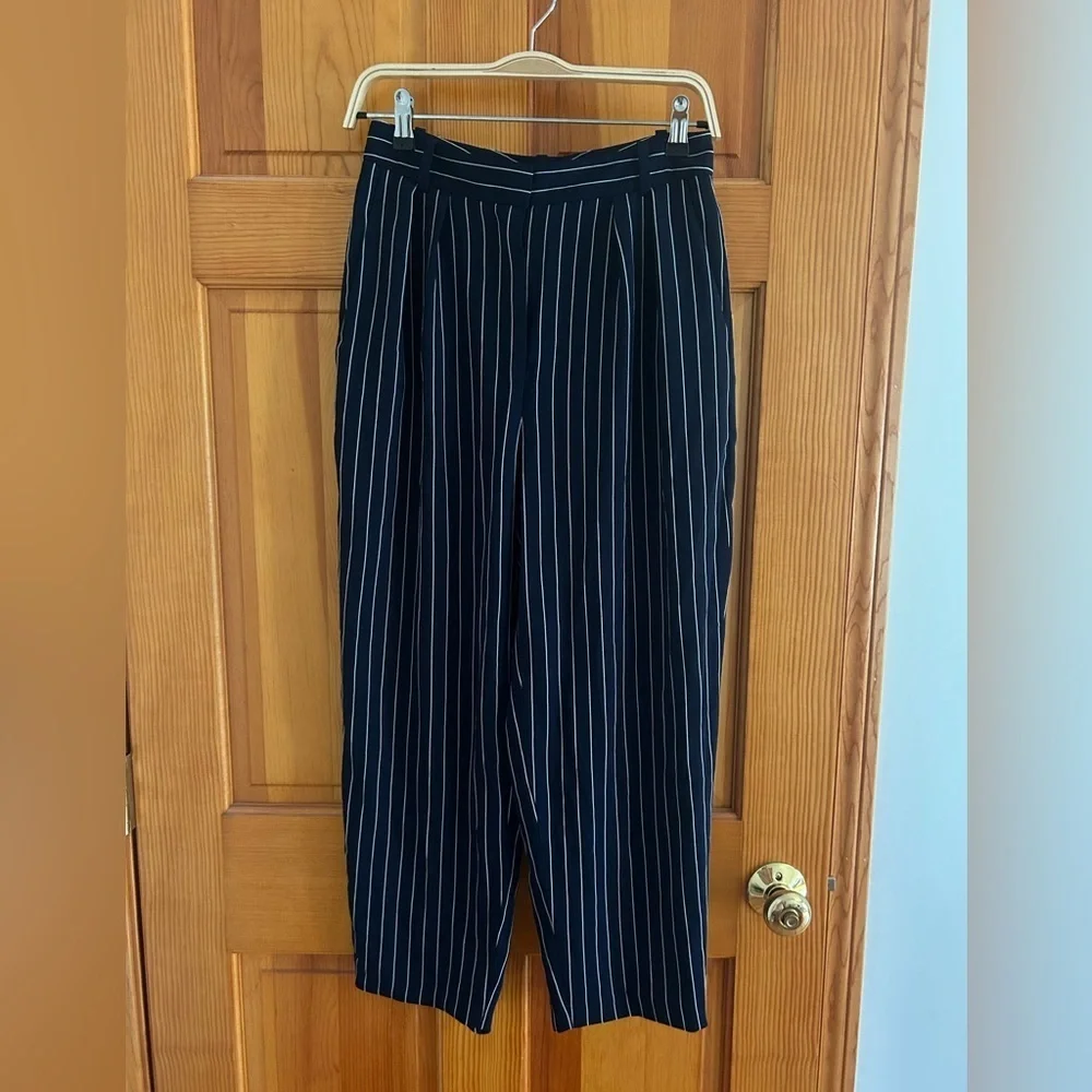 Babaton Modesto Dark Blue Pinstripe High Waisted Cropped Pants - Picture 2 of 7